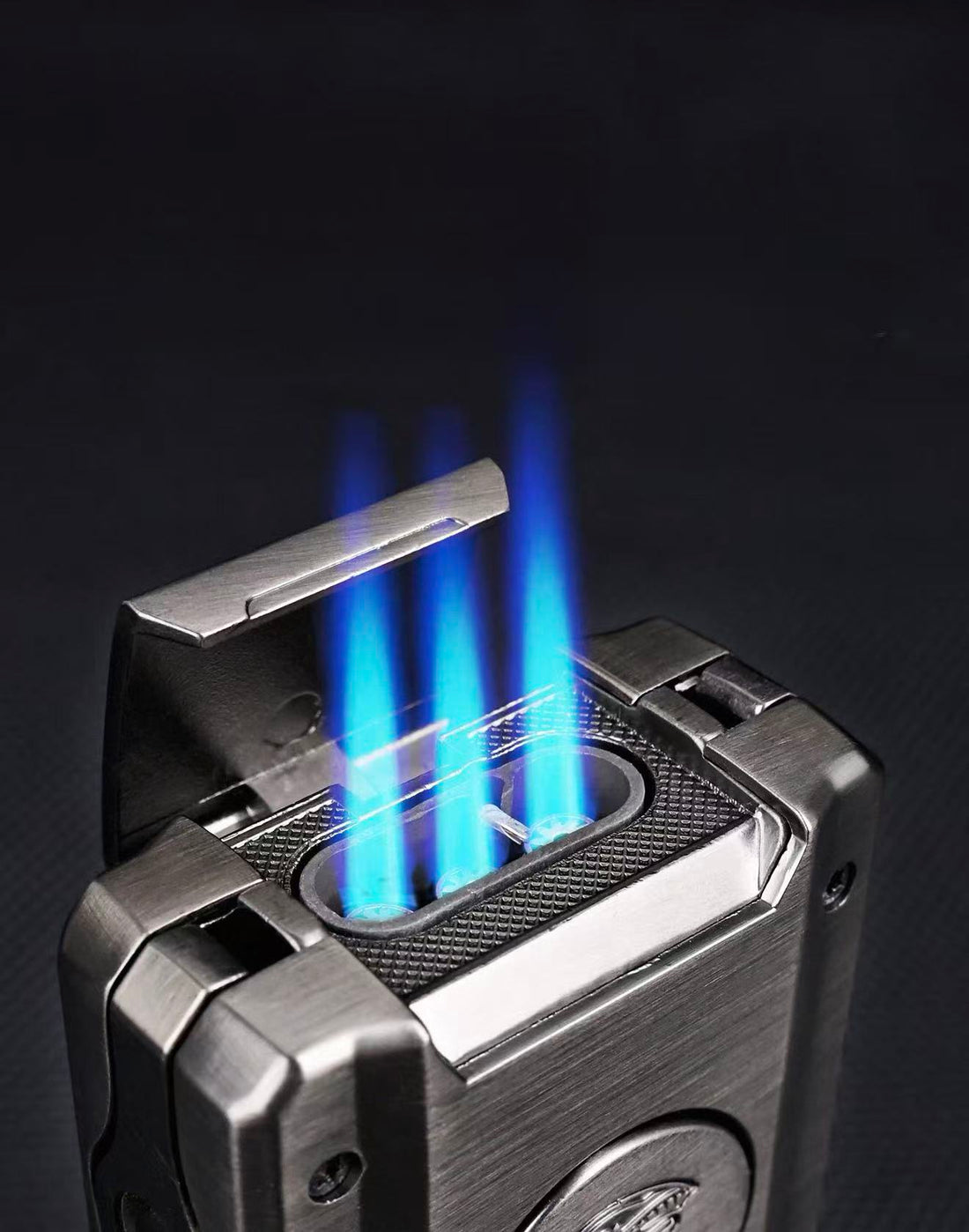 CIGAROL Refillable 5-in-1 Cigar Torch Lighter, Triple Blue Jet Flame with Built-in Cutter & Cigar Holder