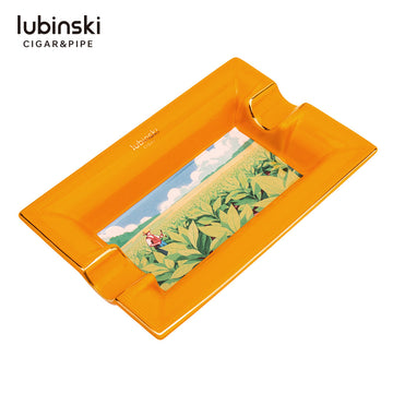 Decorative Rectangular Ashtray – Yellow / White