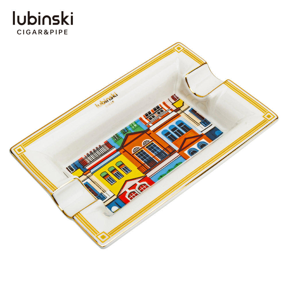 Decorative Rectangular Ashtray – Yellow / White