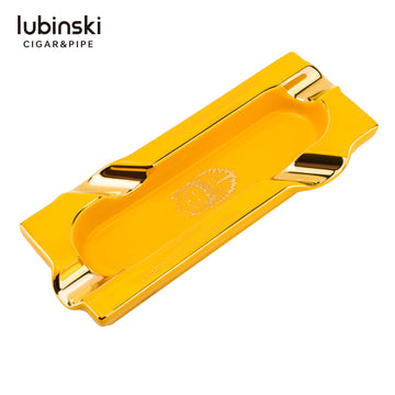 Rectangular Gold-Accent Ashtray – Yellow / White