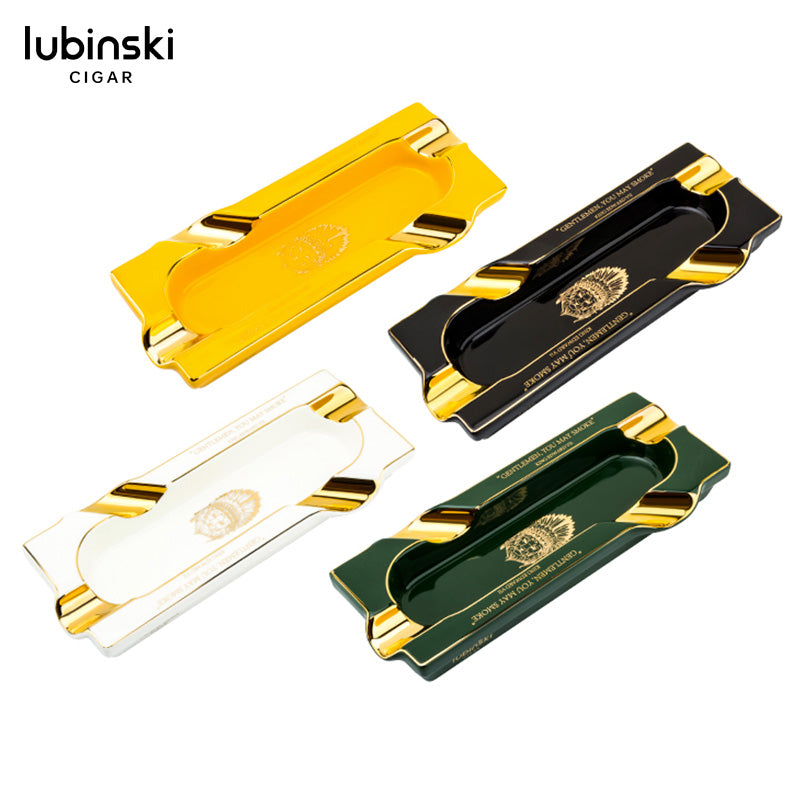 Rectangular Gold-Accent Ashtray – Yellow / White
