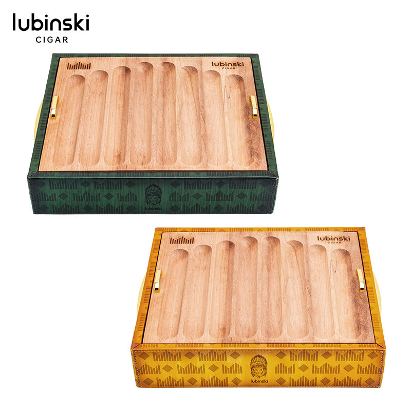 6-Slot Wooden Storage Box – Green/Gold