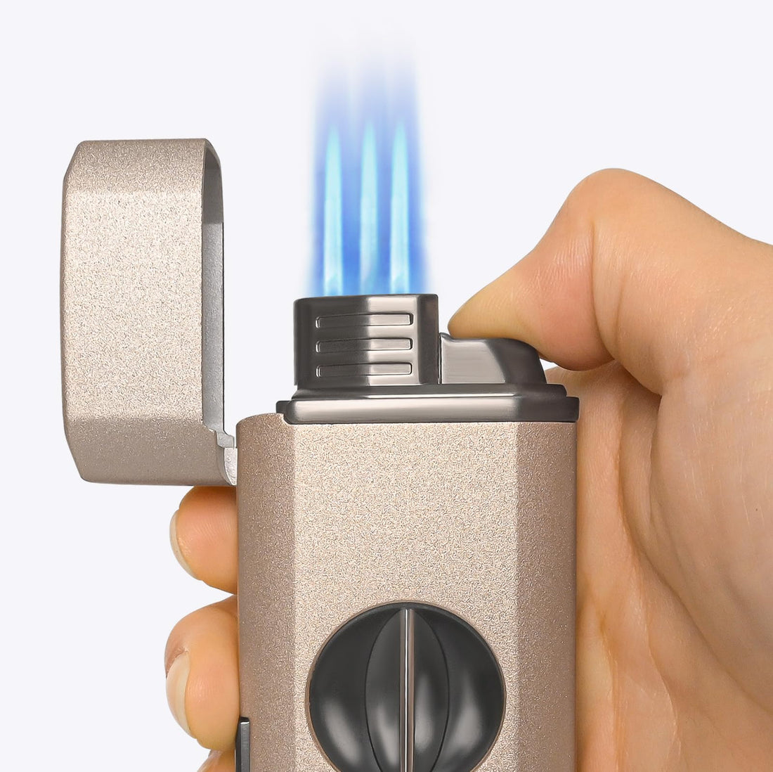 CIGAROL Refillable 3-in-1 Cigar Torch Lighter, Blue Jet Flame with Built-in Cutter & Cigar Holder