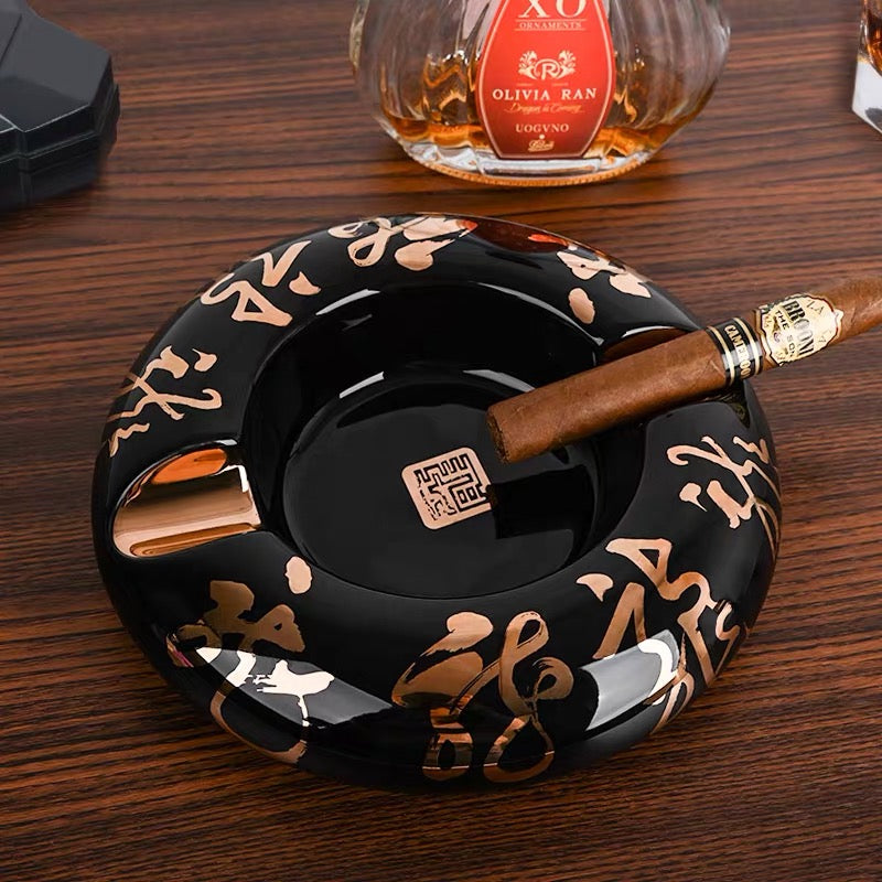 Black & Golden Ceramic Cigar Ashtray
