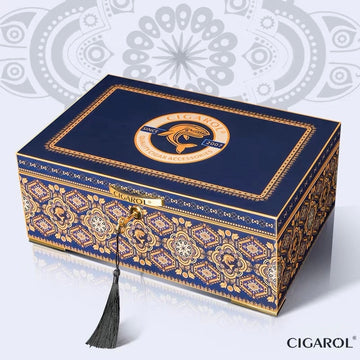 Cigarol High-gloss Finish Cedar Wood Humidor Box Blue