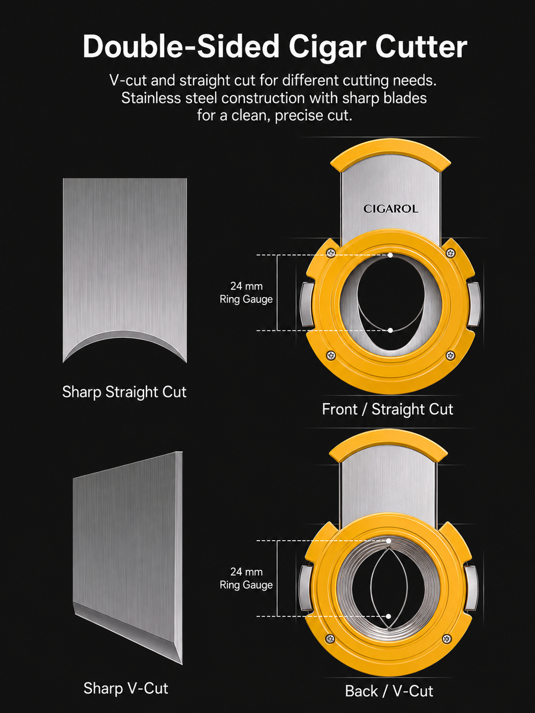 Round 2-in-1 Cigar Cutter-Yellow