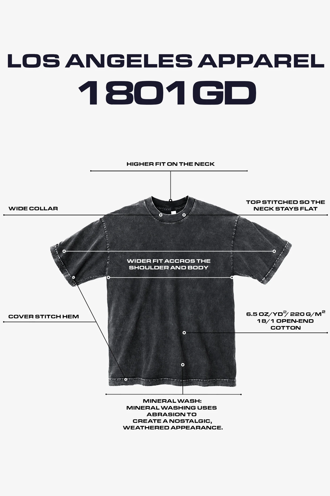 1801GD, Los Angeles Apparel, 6.5oz Garment Dye Crew Neck T-Shirt