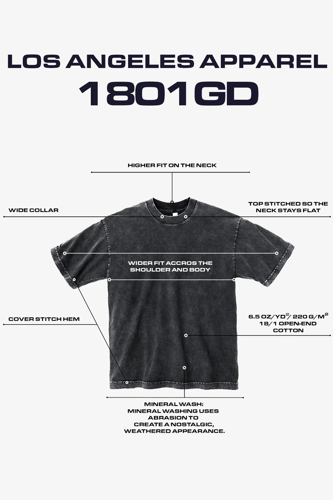 1801GD, Los Angeles Apparel, 6.5oz Garment Dye Crew Neck T-Shirt